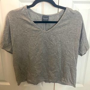 Cropped Oversized Gray V neck T shirt